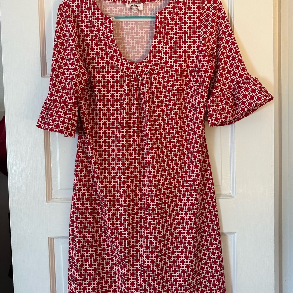 Jude Connolly Red Fretwrok Pattern Dress in Jude Cloth, Size L
